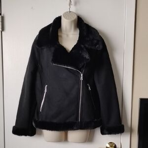 Banana Republic Faux Shearling Suede Moto Jacket LP Black